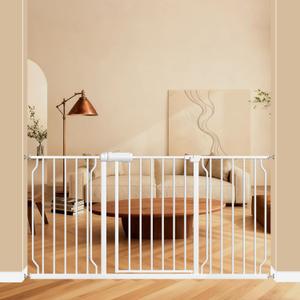 ALLAIBB Extra Wide Pressure Mounted Baby Gate Walk Through Child Kids Safety Toddler White Long Large Pet Dog Gates with Extension for doorways Kitchen and Living Room (57.48-62.20"/146-158cm)