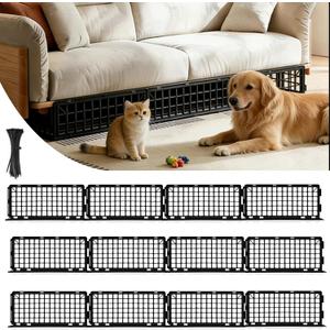 12 Pcs Under Couch Blocker & Under Bed Blocker for Pets, Adjustable Furniture Couch Blocker with 100 Ties, Couch Blockers for Pet Dogs, Cats Toys (Black)