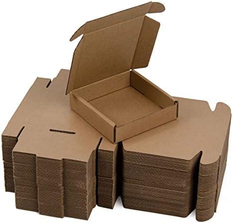 SUNLPH 50 Pack 4x4x1 Inches Small Shipping Boxes, Brown Corrugated Cardboard Boxes, Moving Mailing Packing Box