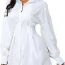 Shirt Dresses for Women Sexy Tops Button Down Shirts Dress Colorful Collar Blouses Long Sleeve Floral Print Loose T-Shirt Size Large, White 