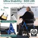 Bariatric Rollator Walker with Seat for Seniors, 500lb Capacity Aluminum Frame, Zero Wobble, 16lb Lightweight, 8" All Terrain Wheels, 10-Level Adjustable Handle/Seat, Cup Holder, Cane Clip