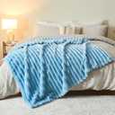 NEWCOSPLAY Super Soft Throw Blanket Blue Premium Silky Flannel Fleece 3D Ribbed Jacquard Lightweight Bed Blanket All Season Use (Blue Ribbed, Throw(50"x60"))