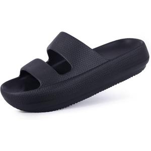 shevalues Orthopedic Slide Sandals for Women with Arch Support Pillow Soft Recovery Slip on Sandals Lightweight Summer Cloud Slippers for Plantar Fasciitis (8-8.5, Update Black)