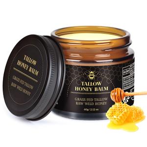 Beef Tallow for Skin,Tallow and Honey Balm,Organic Grass-Fed Beef Tallow Balm with Raw Honey, Face and Body Moisturizer(60g) (2.12 Ounce (Pack of 1))