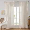 Extra Long Ruffle Curtains 108 Inches Long 2 Panels, 58x108 Inch, Natural Linen Textured Ruffled Curtains for Living Room Rod Pocket Privacy Light Filtering Cottagecore Semi Sheer Flowy Window Drapes