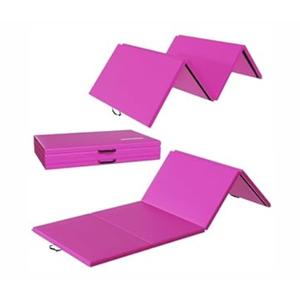 Fitvids Folding Exercise Gymnastics Mat for Tumbling, 10'x4'x2" Gym Workoutt Mat with Carry Handles, Pink