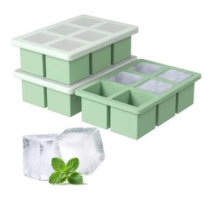 Large Silicone Ice Cube Tray 3Pack, SAWNZC Big Square Ice Cube Molds for Whisky Cocktail, Ice Maker Tray with Lid for Freezer, Easy Release (2, Mint Green)