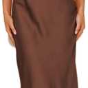 Summer Satin Cowl Neck Midi Dress for Women 2025 Elegant Formal Silk Spaghetti Strap Backless Wedding Guest Dresses (Medium, Brown)