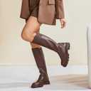 Women's Knee High Boots Fashion Platform Lug Sole Tall Riding Boots Comfortable Stretch Calf Dress Long Boots (8, Brown)