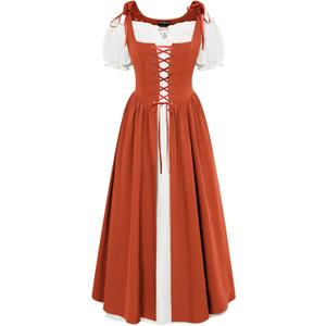 SCARLET DARKNESS Renaissance Costume Women Peasant Medieval Dress Short Sleeve Maxi Fairy Dresses with Pockets (Medium, Orange)