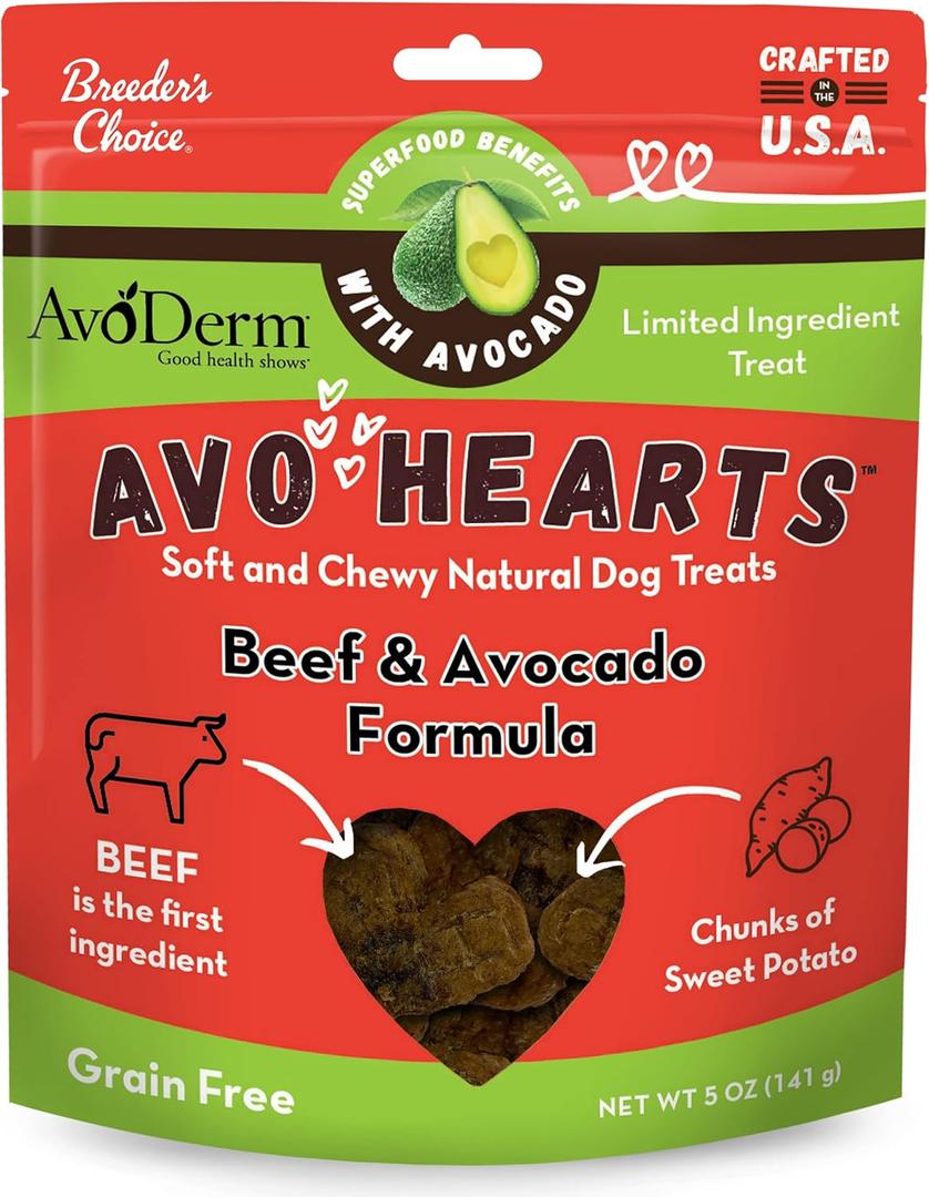 AvoDerm AvoHearts Beef and Avocado Formula Dog Treats, 5oz Bag (EXP 09/15/26)