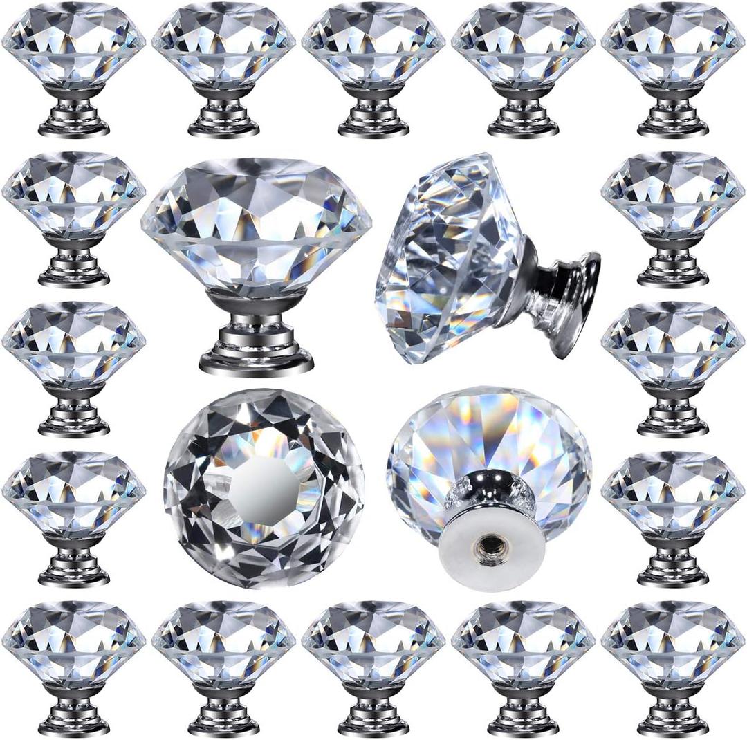 26 pcs Glass Cabinet Knobs Crystal Drawer Pulls Clear 30 mm Diamond for Kitchen, Bathroom Cabinet, Dresser and Cupboard by DeElf