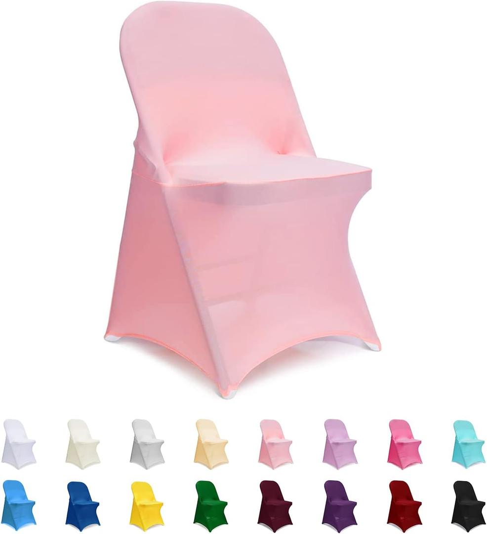ManMengJi Folding Chair Covers, Spandex Folding Chair Cover 6 PCS Light Pink, Party Chair Covers Universal Chair Slipcovers for Banquet Wedding Event
