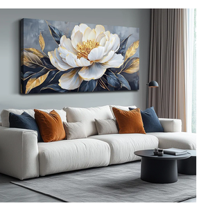 AOZEMI Floral Wall Decorations White Pictures Flowers Wall Art Modern Canvas Plant Gold Wall Decor for Living Room Bedroom Big Artwork 28.5"x 58"