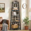CHOEZON 70.1-Inch 5-Tier Tall Corner Shelf, Narrow Bookshelf for Small Spaces, Industrial Bookcase Display Stand for Living Room, Bedroom, Office, Black TCJ25BB, 17.7 inches x 17.7 inches x 70.1 inches