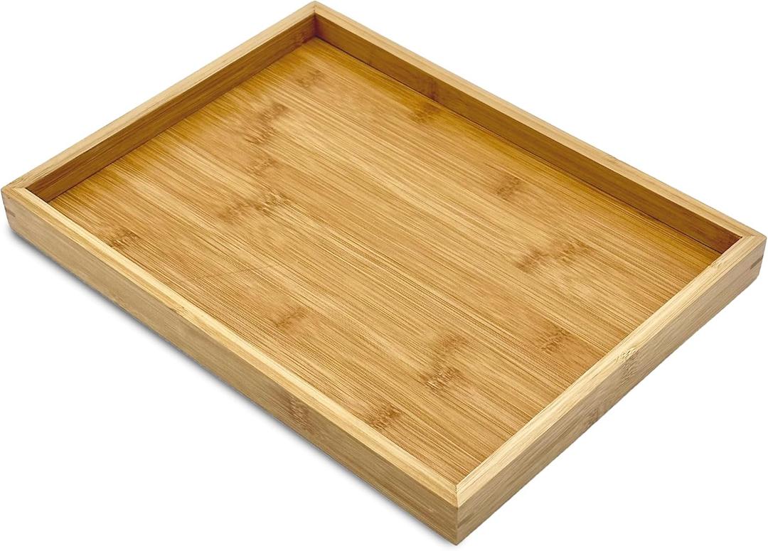 Bam & Boo - Natural Bamboo Serving Tray Modern Rectangular - for Food, Drinks, Decor, Vanity in Home, Kitchen, Bathroom, Coffee Table, Bed(Large, 13.75 x 10.25" x 1.2")