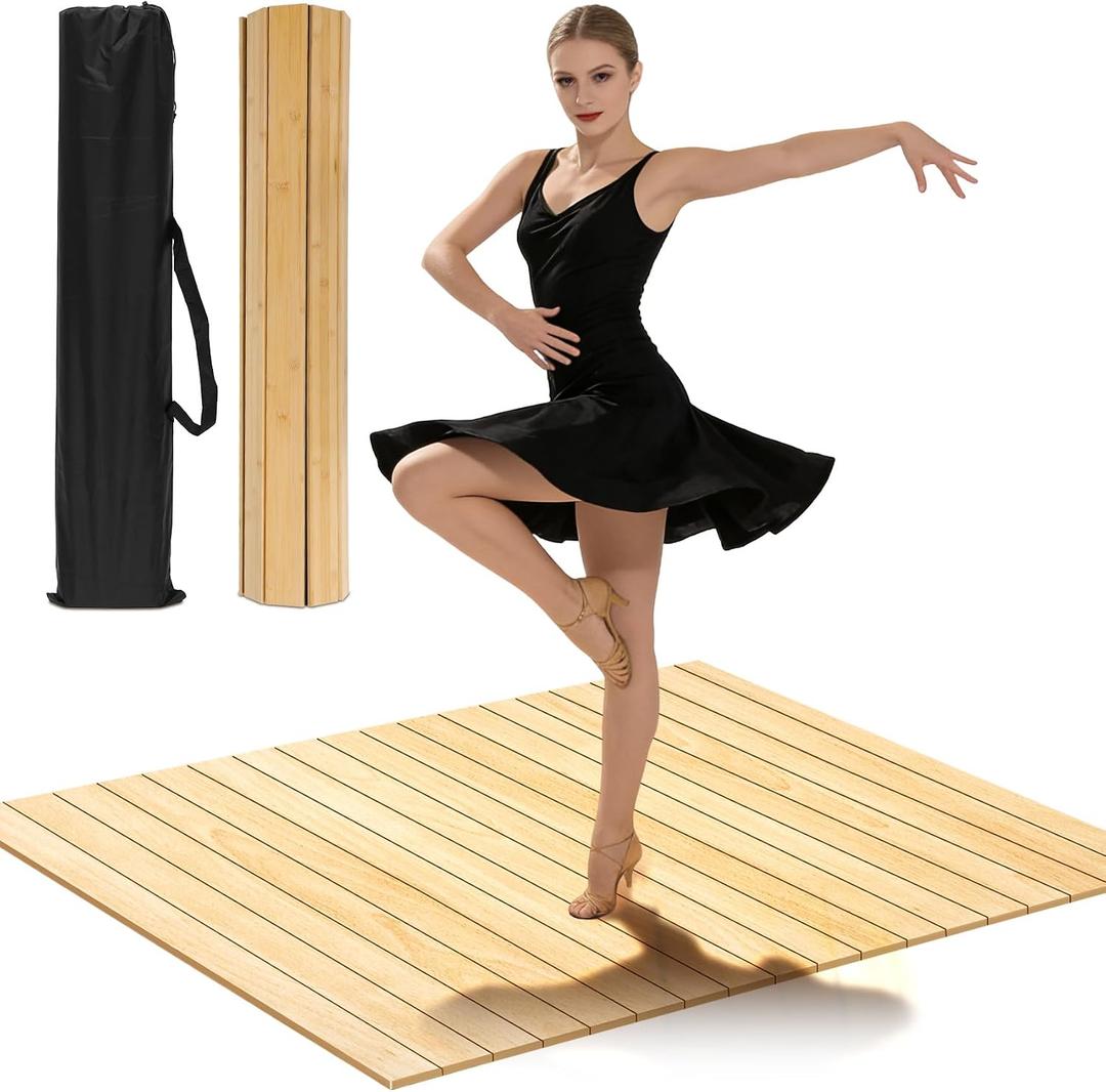 Brobear Tap Dance Floor 47.8 x 38.5 Inch, Portable Tap Board for Tap Dancing with Storage Bag, 8mm Solid Bamboo Tap Board with Anti-Slip Design for Home and Outdoor Practice