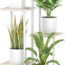 6 Tier Tall Plant Stand Indoor, Large Metal Wood Muti Level Vertical Planter Shelf Orchid Holder for Narrow Corner, Sturdy Heavy Duty Flower Display Rack for House Decor Living Room Bedroom, White