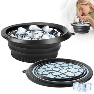 Face Bowl for Ice with Built-in Ice Tray  Collapsible Silicone Facial Ice Bath Bowl for Cold Plunge Therapy, Skin Tightening & Acne Relief  Portable Spa Tool for Home & Travel(Black)
