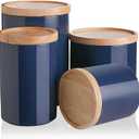 Sweejar Kitchen Canisters Ceramic Food Storage Jar Set, Stackable Containers with Airtight Seal Wooden Lid for Serving Ground Coffee, Tea, Herbs, Grains, Sugar, Salt - Set of 4 (Navy)