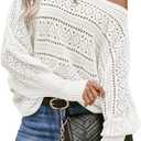 Cakulo Womens Off Shoulder Sweater Top Fall Outfits Fashion 2025 Oversized Knit Batwing Long Sleeve Crochet Pullover Sweaters (Large, White)