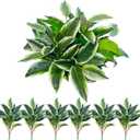 6PCS Artificial Tropical Green Plants 15.75" Fake Hostas Outdoor Artificial Plants, UV Resistant, Faux Green Leaf Stems for Porch, Patio, Balcony, Garden Planter or Indoor Decor