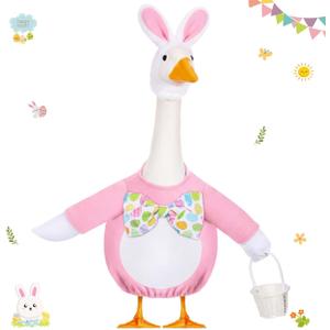 FuWeave Easter Bunny Goose Outfit Easter Egg Porch Goose Costume for Cement Plastic Geese Statue Spring Outdoor Garden Yard Patio Decoration(Light Pink,23 Inches,Cute Bunny)