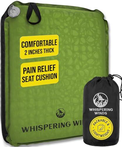 Whispering Winds Inflatable Seat Cushion - Comfortable Blow-up Foam Pad for Airplane, Travel, Stadium, Outdoors, Camping, Car & More