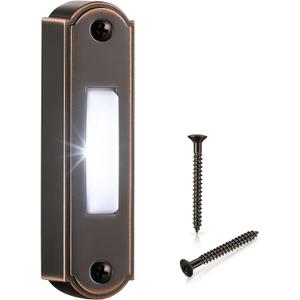 Metal Lighted Doorbell Button, Heavy Duty Metal Wired Door Bell Push Button LED Wall Mounted Doorbell Switch for Universal Garage Door Opener Switch, White Light, Property In Copyright (Bronze)