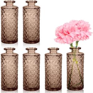 Bud Vases,6 Pcs Glass Vase Small Amber Bud Vases for Centerpieces, Vintage Vase for Centerpieces, Rustic Wedding, Home, Table Decor (Amber)