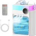 Portable Air Conditioners, Mini AC Unit Cooling Fan for Bedroom,1200ML Small Air Cooler Fans with Remote, 3 Mist,3 Speed,8 Light,2-8H Timer Personal AC Portable for Office Camping Car Desk (White)