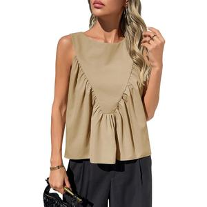 Womens Peplum Babydoll Tank Tops Summer Sleeveless Loose T Shirts Casual Shirred Flowy Tops,  M