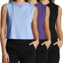 Real Essentials 3 Pack: Women's Dry-Fit Sleeveless Cropped Tank Top Hoodie - Athletic Crop Sweatshirt (XX-Large)