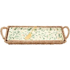Mud Pie Splatter Platter and Basket Set, tray 5" x 13" | basket 6" x 14" | spreader 5 1/2" Brown