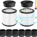 2 Pack 90304 Replacement Filter Kit for Shop Vac 5 Gal | Cartridge Filter with Lids & Foam Sleeves, Fits 5 Gallon and Above Shop Vac Wet/Dry Vacuums, Washable & Reusable