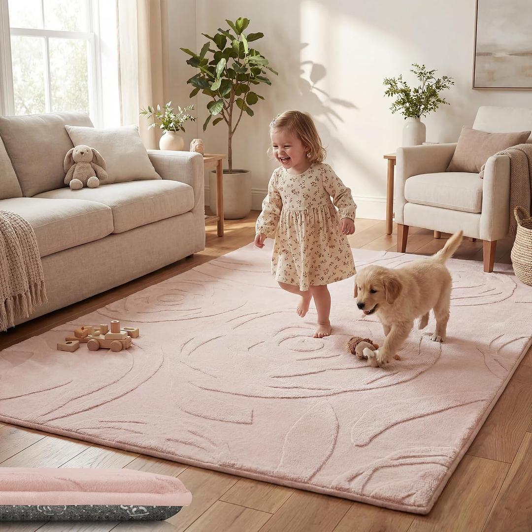 1.3" Thick Baby Play Mat 79x118 Plush Foam Mats for Baby (Pink) | Padded Memory Foam Waterproof Non-Slip Easy Care 100% Baby-Safe Materials, Tummy Time Crawling Playroom Living Room Nursery