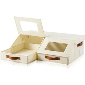 Amllas Closet Organizers and Storage, Stackable Closet Drawers, Fabric Storage Bins, Foldable Linen Organizer for Underwear, Clothes, Hat Storage,Wardrobe Space-Saving (2-pack)