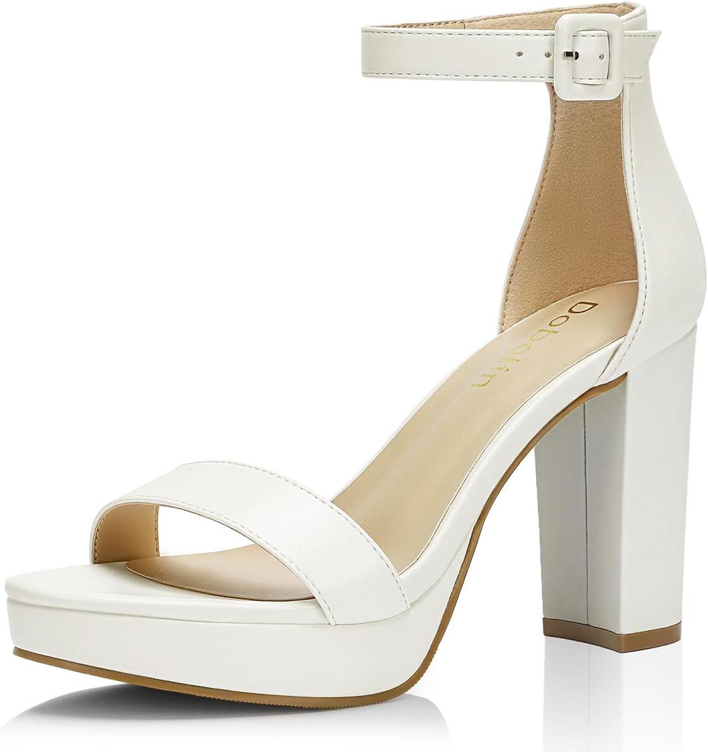Platform Heels for Women 4-Inch Ankle Strap Open Toe Sandals Wedding Party Dress Shoes Wide Feet Friendly (Runs Large, Size Down) (7.5 Wide, White)