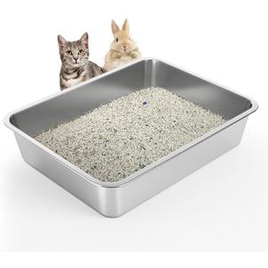 Stainless Steel Cat Litter Box - Litter Box for Cats - Easy to Clean, Never Absorbs Odor, Stains, or Rusts - Silver (17.7" L x 13.5" W x 4" H)