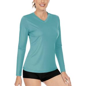 Boladeci Women's Swim Shirts Long Sleeve V Neck T Shirts UPF 50+ Sun Protection Quick Dry Rash Guard (Green, S)