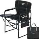 SUNNYFEEL Oversized Camping Directors Chair 2 Pack, Portable Folding Lawn Chairs for Adults Heavy Duty with Side Table,Pocket for Beach, Fishing,Picnic,Concert Outdoor, Foldable Camp Chairs (1 PC, Black Padded)