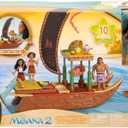 Mattel Disney Moana 2 Toy Playset with Floating Adventure Canoe, Small Doll, 1 Character Friend, 6 Play Areas & 10 Accessories