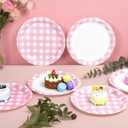 32 Pcs Pink Gingham Party Plates - 7 Inch Checkered Plaid Dessert Plates Disposable Pink and White Paper Plate - For Picnic BBQ Birthday Dinner Party Supplies