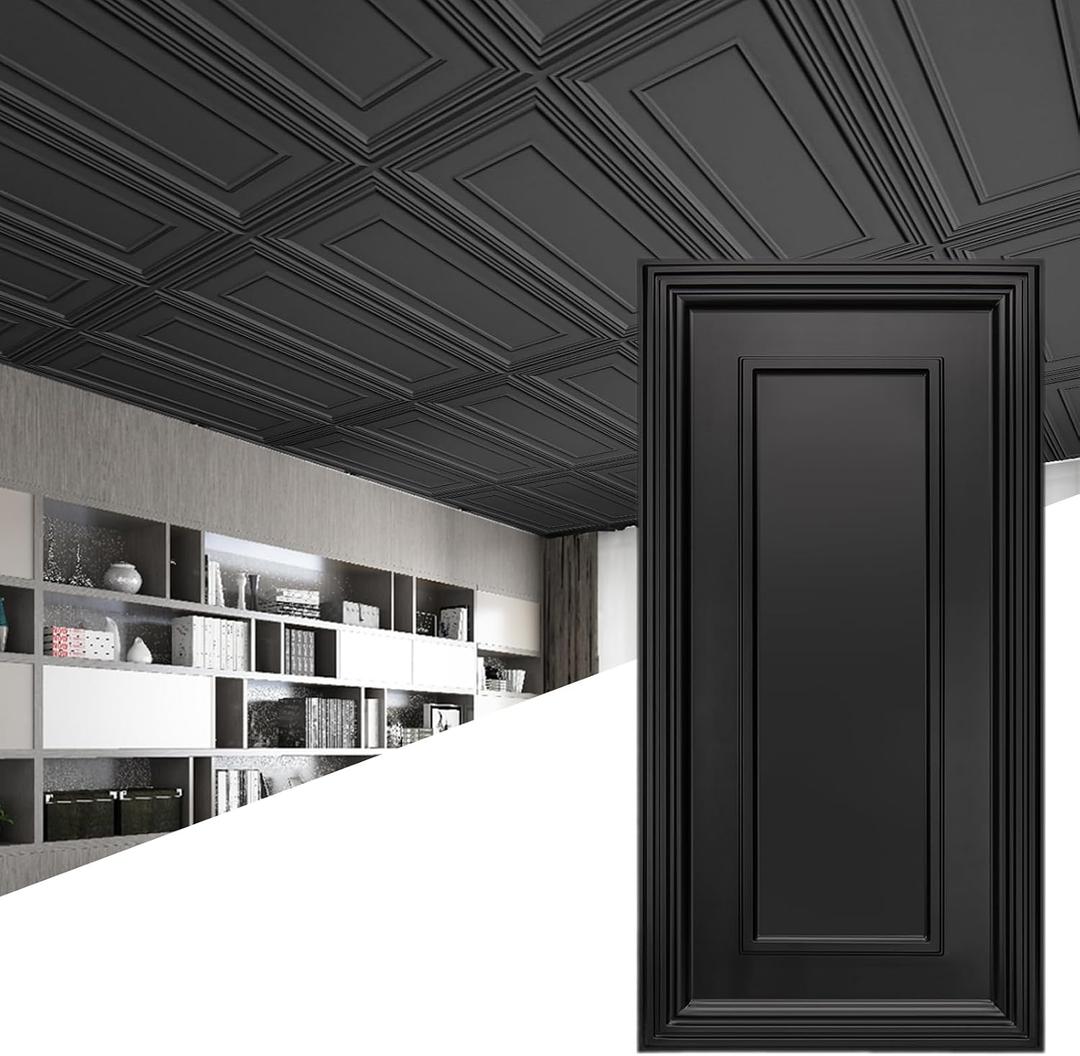 Art3d PVC Ceiling Tiles, 3D Plastic Sheet in Black, 2 x 4 ft, 12-Pack
Lightweight, Waterproof, No Sag and Breakage, Compatible with Grid System, Perfect for Basement, Kitchen