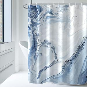 AWERT Blue Marble Shower Curtain - Waterproof for Bathroom Decor, Printed Washable With Hooks, 72x72 Inch