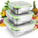 3 Pack Stainless Steel Sandwich Containers with Leak-Proof Lids, BPA-Free Airtight Metal Food Storage Boxes for Lunch, Snacks, Meal Prep Reusable, Stackable, Dishwasher & Freezer Safe(Green)