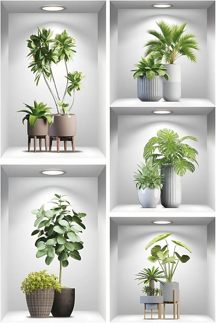 10PCS Large Tropical Potted Plants Window Decals 35.43" x 11.81" 3D Green Bonsai Monstera Leaves Wall Stickers Glass Clings Peel and Stick Film Wallpaper Living Room TV Background Sofa Bedroom Decor