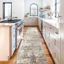 YOUFORTONG Modern Abstract 2x12 Runner Rug: Soft Washable Kitchen Rugs Non-Slip Rubber Backing Hallway Runners Stain Resistant Non Shedding Thin Indoor Floor Decor Mat (Brown/Beige/White, 2X12)