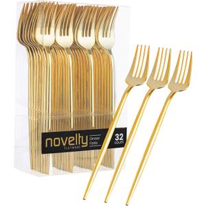 Novelty Modern Flatware, Cutlery, Disposable Plastic Dinner forks Luxury Gold 32 Count