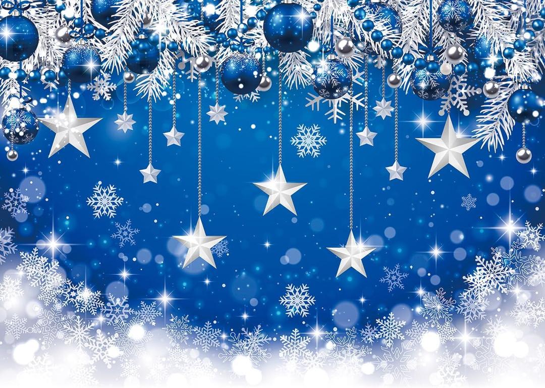 LYCGS 7x5ft Blue Christmas Backdrop Merry Xmas Winter Snowflake Photography Background Winter Birthday Party Baby Shower Backdrop X-321